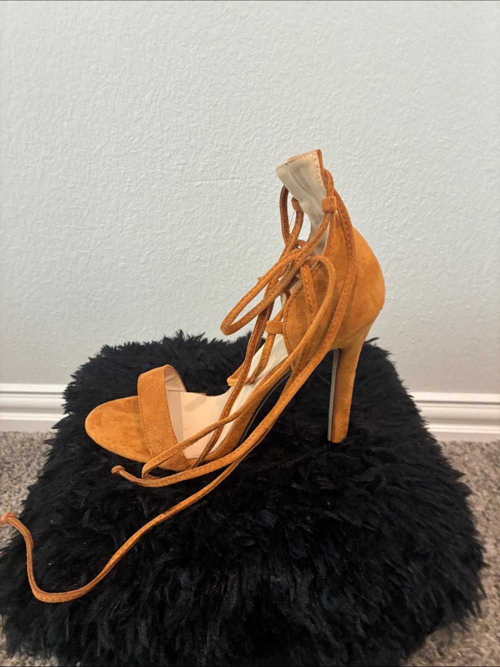 Suede Lace-Up High Heel Sandals in Rust - Picture 3 of 6